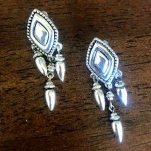 N.R. Silver tone pierced earrings - Diamond Shaped with 3 pendant dangles